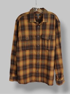 Banana Republic Flannel Shirt Men’s Large Tall Brown Plaid Button Up